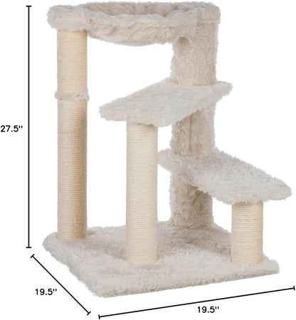 Trixie Baza Scratching Post – Cat Tower with Jute Posts, Hammock & Step Platforms – Indoor Cat Furniture for Scratching & Climbing – Cream, 19.7" x 19.7" x 27.6"