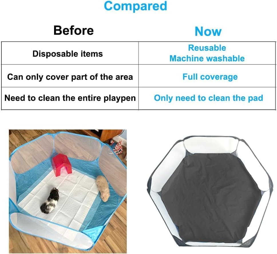 Amakunft 4Pcs Waterproof Hexagon Playpen Mat Washable Pee Pad Fit with Small Animal Playpen (42.5in x 41in) Reusable Pet Bedding Liner for Guinea Pig, Rabbit, Hamster, Chinchilla, Hedgehog