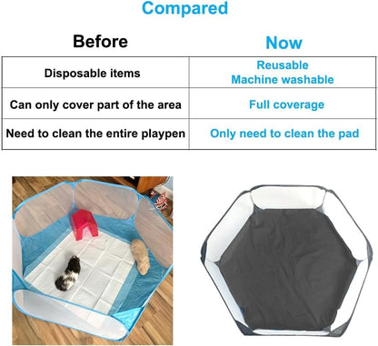 Amakunft 4Pcs Waterproof Hexagon Playpen Mat Washable Pee Pad Fit with Small Animal Playpen (42.5in x 41in) Reusable Pet Bedding Liner for Guinea Pig, Rabbit, Hamster, Chinchilla, Hedgehog