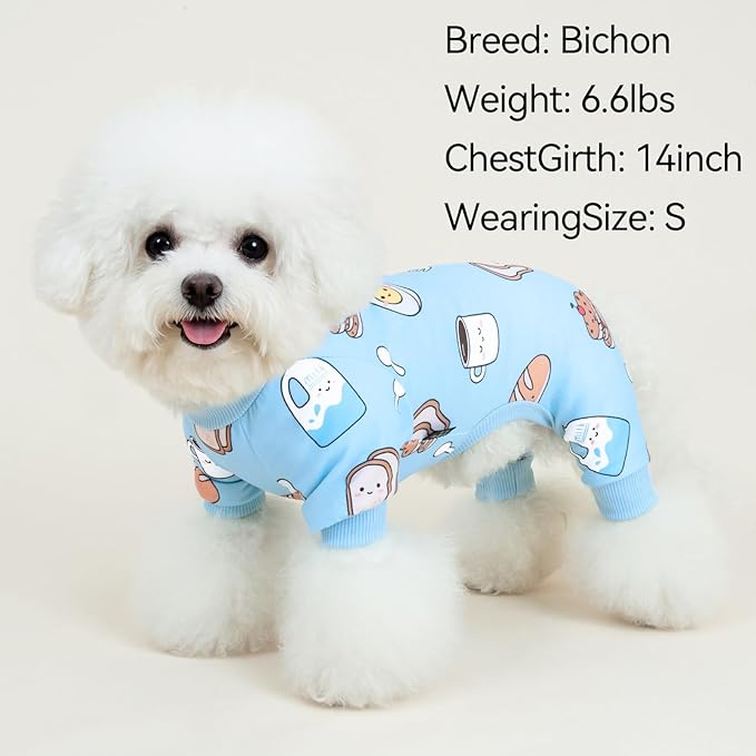 XPUDAC 4 Pack Small Dog Pajamas, Soft Comfy Dog Onesie Pjs, Cute Puppy Clothes Lightweight Pet Outfit Stretchy Pet Clothes for Boy Girl, S