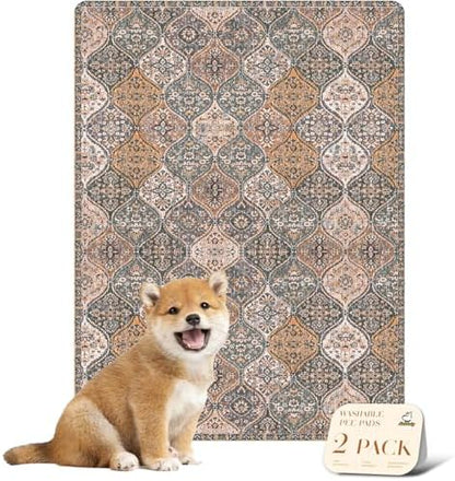 nunubaby Washable Pee Pads for Dogs, Stylish, Non-Slip and Leak-Proof Pee Pads. Reusable Potty Pads for Dogs for Crates and Floors.(Brown/Multi, 18" x24" )