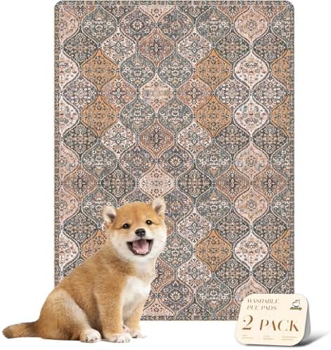 nunubaby Washable Pee Pads for Dogs, Stylish, Non-Slip and Leak-Proof Pee Pads. Reusable Potty Pads for Dogs for Crates and Floors.(Brown/Multi, 18" x24" )