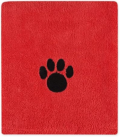 Bone Dry Pet Grooming Towel Collection Absorbent Microfiber X-Large, 41x23.5", Embroidered Red