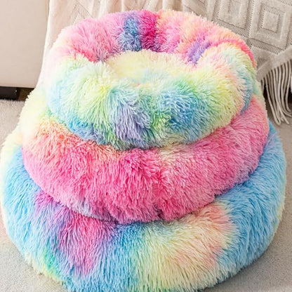 Donut Cat Bed Dog Bed Plush Faux Fur Fluffy Non-Slip Soft Indoor Cozy Supportive Bolster for Puppy and Pet Cat Cushion Rabbit Pillow for 3KG