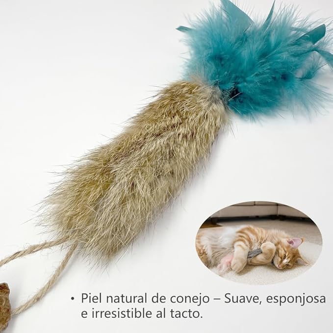 3 Pack Rabbit Fur Catnip Toys with Feathers – Interactive Carrot Cat Toys with Galls Fruit for Indoor Cats and Kittens