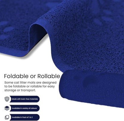 Andalus Large Cat Litter Mat, Pack of 2 - Waterproof, Non-Slip & Easy to Clean Cat Litter Box Mat for Extra Efficient Pet Litter-Trapping, Blue (30” X 18”)