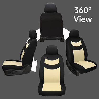 Universal Car Seat Covers for Front Seats, Cloth Front Car Seat Cover, Easy to Install, Breathable and Washable Universal Interior Covers for Auto, SUV, Sedan, Van, Airbag Compatible, Black & Beige