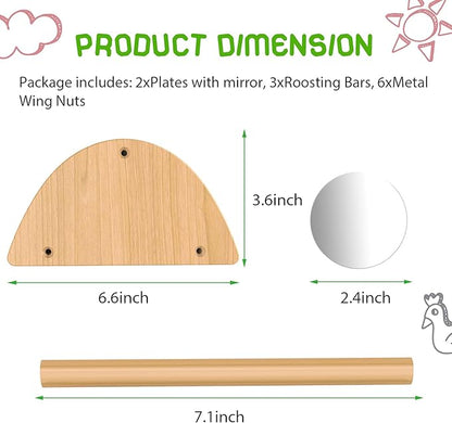 Mini Chick Perch with Mirror, Strong Bamboo Roosting Bar for coop and brooder, Training Perch for Baby Chicks, El Pollitos, La Pollita, Easy to Assemble and Clean, Fun Toys for Chick