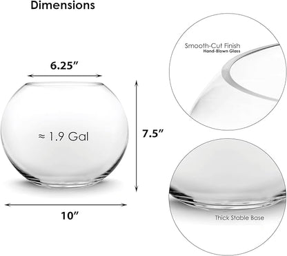CYS EXCEL Glass Bubble Bowl (H-7.5" W-10", Approx. 2 Gal.) Multiple Size Choices Fish Bowl Vase Glass Round Bowl Terrarium Globe Flower Vase Centerpiece