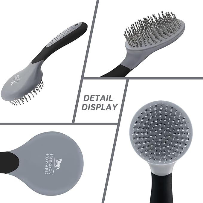Harrison Howard Horse Mane and Tail Brush - Professional Grooming Brush, Equestrian Detangler, Non-Slip, Black