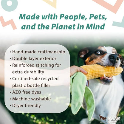 P.L.A.Y. Cute Plush Dog Toys - Vegetable Themed Durable Squeaker Crinkle Plush Chew Toy, Great for Puppies & Small, Medium, Large Dogs - Machine Washable, Recycled Materials (Farm Fresh Corn)