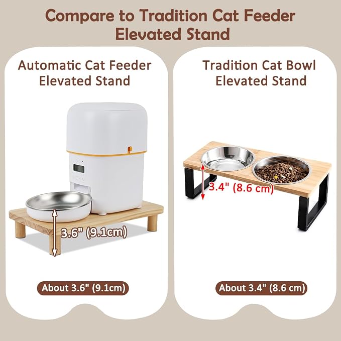 SZEE 2 Pcs Cat Food Stand, Elevated Pine Wood Cat Feeder Stand | Raises Feeder/Bowl by 2 3/8", for Dual-Bowl Automatic Cat Feeder Stand & Bowls