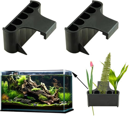 Aquarium Plant Holder,Fish Tank Plant Holder,Aquarium lid Clips,Aquarium Plant Pot,Hydroponic Fish Tank Planter, Aquatic Plant Cup for Aquascape Decorations (Black, 2PCS Rimmed)