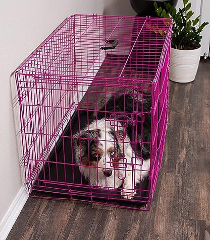 Internet's Best Wire Dog Crate for Dogs - Double Door Metal Steel Crate, Indoor Folding & Collapsible Cage, Secure & Durable, Portable Travel Kennel, Ideal for Home Use - Pink, 36 Inches