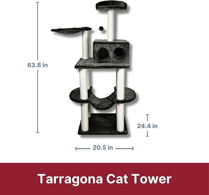 TRIXIE Tarragona 63.8" Cat Tower, 5-Level Cat Tree, Sisal Scratching Posts, Cat Condo, Two Hammocks, Platforms, Cat Toy