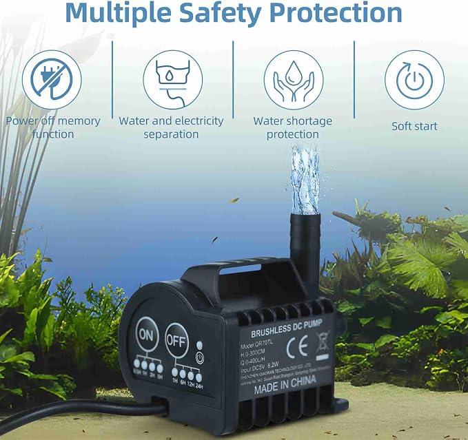 Smart Programmable Submersible Pump, Ultra Quiet 4 Gear Timer for Aquarium Fountain Pond Cooling System USB Powered Suction Cup Base Easy Setup