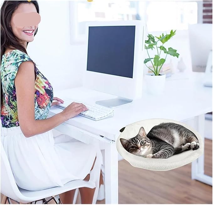 1 Piece Cat Desk Bed Comfortable and Soft Round Desktop Perch Desktop Mounted Litter Box with Pet Mat