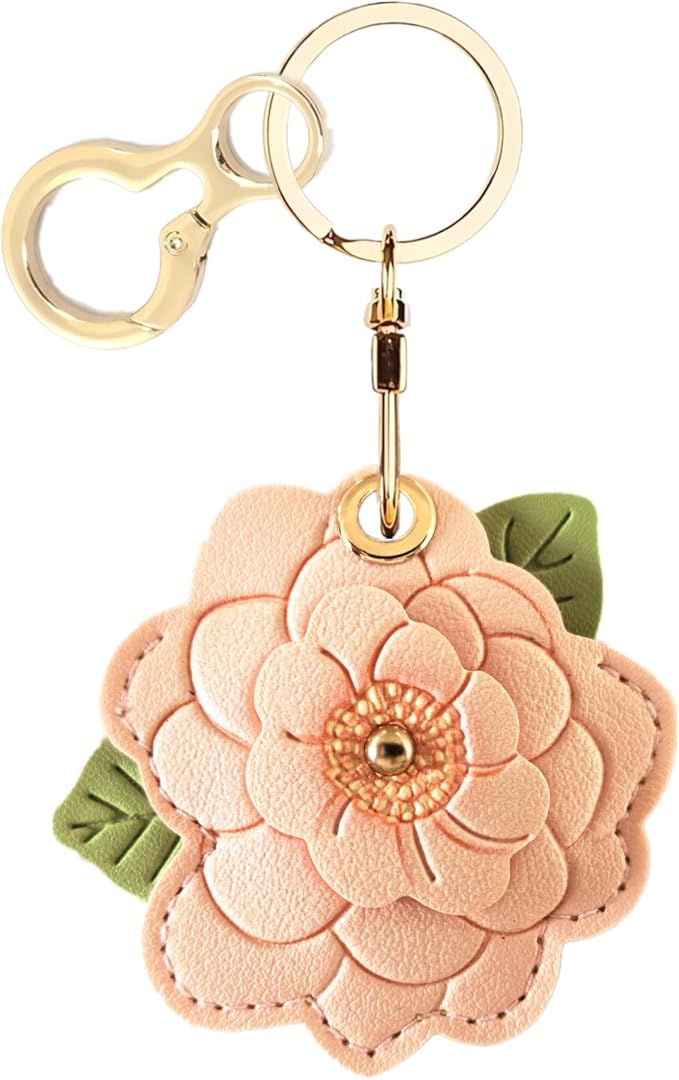 BORKUANA Leather Keychain Holder Case Compatible with AirTag,Cute Protective Cover with Keyring