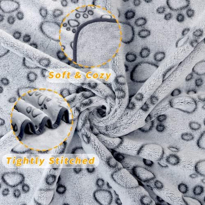 LOKOZ 1 Pack 3 Dog Blanket for Large Medium Small Dogs, Washable Pet Blankets with Grey Paw Print, Soft Flannel Puppy Cat Blanket Throw for Indoor Couch, Bed, Crate 40"x32"