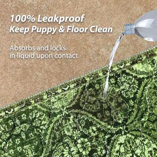 nunubaby 4PACK Washable Pee Pads for Dogs, Stylish, Non-Slip and Leak-Proof Pee Pads. Reusable Potty Pads for Dogs for Crates and Floors.(Green/Multi,24" x48" )