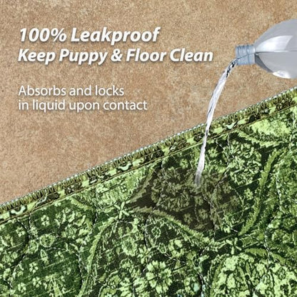nunubaby 2PACK Washable Pee Pads for Dogs, Stylish, Non-Slip and Leak-Proof Pee Pads. Reusable Potty Pads for Dogs for Crates and Floors.(Green/Multi,72" x72" )
