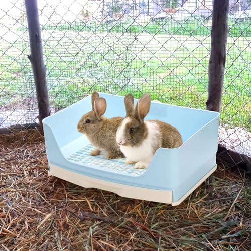Yesland Large Rabbit Litter Box with Drawer - Corner Toilet Trainer for Adult Bunny, Guinea Pigs, Ferret, Chinchilla, Small Animals - Easy Clean Plastic Pet Pan, Blue (15.75" L x 11.4" W)
