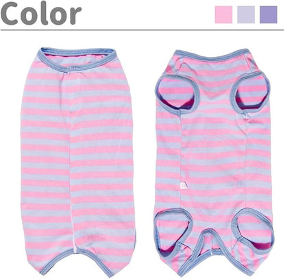 Dog’s Recovery Suit Post Surgery Shirt for Puppy, Wound Protective Clothes for Little Animals(Pink Blue Stripe-s)