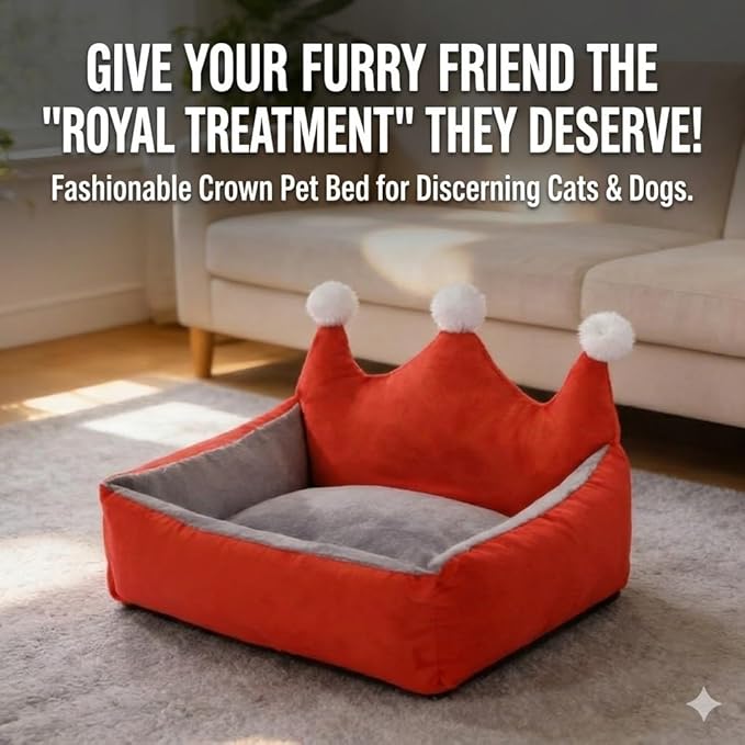 Cute Crown Pet Princess Beds for Small Dogs Luxurious Crown Dog Priness Beds Winter Warm Puppy Cat Sofa Bed Shih Tzu Yorkies Kennels Removable Mascotas Supplies (Red Crown, M Below 9.0kg)
