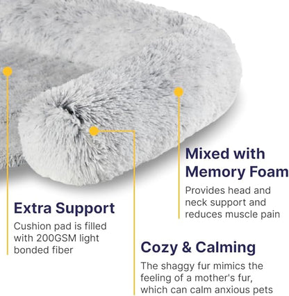 Codi Calming Dog Bed for Couch – Anti-Anxiety Sofa Protector Mat for Large Dogs, 41''x37''x6'', Machine Washable, Fluffy & Cozy with Non-Slip Bottom, Light Grey