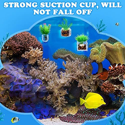 Potchen 20 Pcs Aquarium Plant Holder with Hole Transparent Acrylic Suction Cup Aquarium Aquatic Planter Cups Fish Tank Aquascape Decoration, 3 Shapes