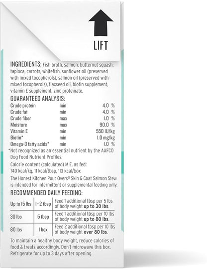 The Honest Kitchen Human Grade Functional Pour Overs: Skin & Coat - Salmon Stew Dog Food Topper, 5.5 oz x12