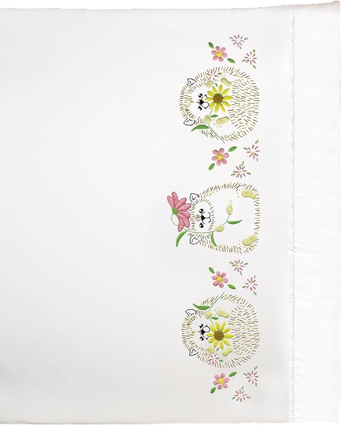 Design Works Crafts Hedgehogs Stamped for Embroidery Pillowcases - Set of 2
