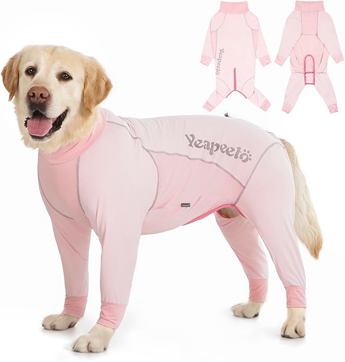 Dog Sun Protection Cooling Suit UPF 50+, Quick-Dry Breathable Jumpsuit for Large & Medium Dogs, Outdoor Dirt-Resistant Shedding Control Pet Apparel (Blush Pink, 5X-Large)