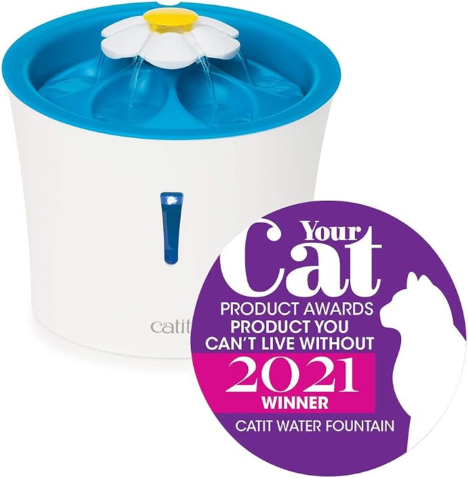 Catit LED Flower Fountain with Triple Action Filter, Cat Drinking Water Fountain, Blue, 3 L, 9.0 x 8.3 x 7.7 Inches(Pack of 6)