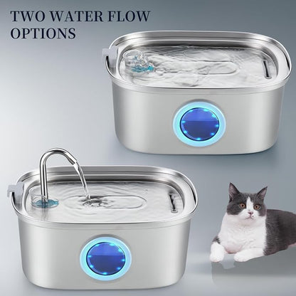 Stainless Steel Cat Water Fountain - 3.2L/108oz Cat Drinking Fountain | Quiet Cat Fountain for Indoor Cats and Small Dogs, Automatic Pet Water Dispenser Keeps Fresh Water, 3 Filters