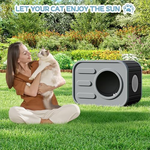 NUNU LAB Cat Litter Box Enclosure,Plastic Cat House Outdoor, Cats House for Indoor, Weatherproof Cat House, Camera Shaped Design, with Escape Door, for Small to Medium Cats (Grey)