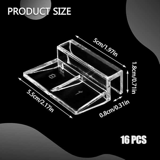 16 PCS 8mm Acrylic Aquarium Cover Clip, Clear Fish Tank Glass Cover Clip Support Holder Universal Lid Clips for Rimless Aquariums