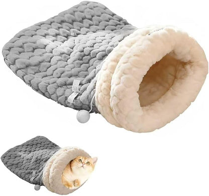 Cat Winter Sleeping Bag Soft Warm Cozy Pet Bed Sack for Indoor Cats or Small Dogs Durable Washable Sleeping Pad (Gray Ball, Medium)