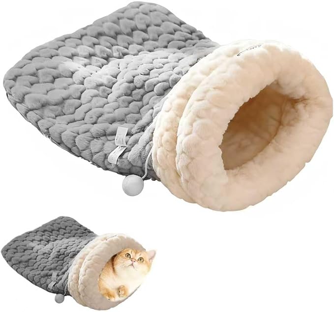 Cat Winter Sleeping Bag Soft Warm Cozy Pet Bed Sack for Indoor Cats or Small Dogs Durable Washable Sleeping Pad (Gray Ball, Large)
