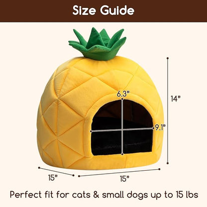 Hollypet Cat Bed Self-Warming Kitty Cave Hut House Nest Pet Sleeping Bed for Indoor Cats, Yellow, Pineapple Cave