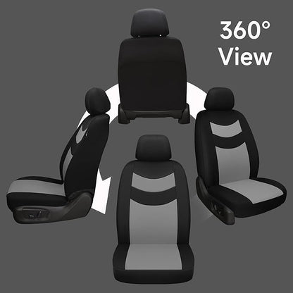 Universal Car Seat Covers for Front Seats, Cloth Front Car Seat Cover, Easy to Install, Breathable and Washable Universal Interior Covers for Auto, SUV, Sedan, Van, Airbag Compatible, Black & Grey