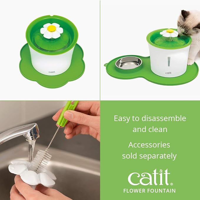 Catit Flower Fountain with Triple Action Filter,Cat Drinking Water Fountain,3 L,Green,(Pack of 6)