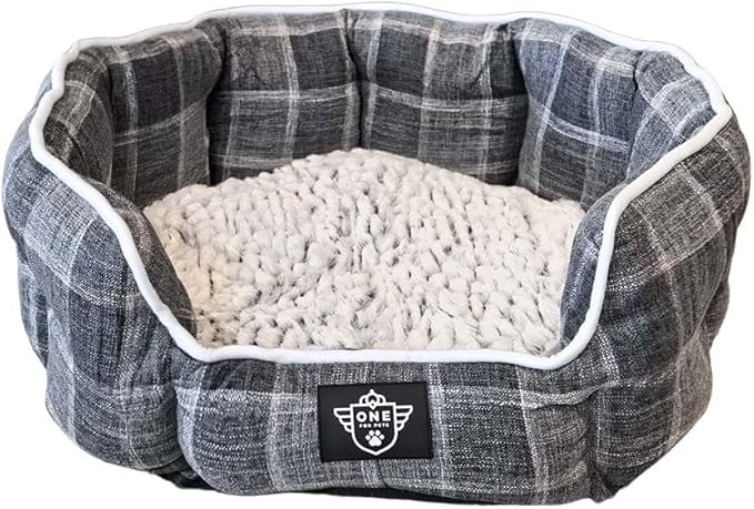 One for Pets Snuggle Pet Bed,Dog Bed, Cat Bed, Removable Washable Octagon Cuddle Bed,Anti Anxiety (Check Pattern, Medium (22.5 Inch))