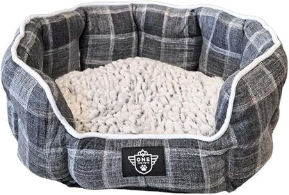 One for Pets Snuggle Pet Bed,Dog Bed, Cat Bed, Removable Washable Octagon Cuddle Bed,Anti Anxiety (Check Pattern, Medium (22.5 Inch))