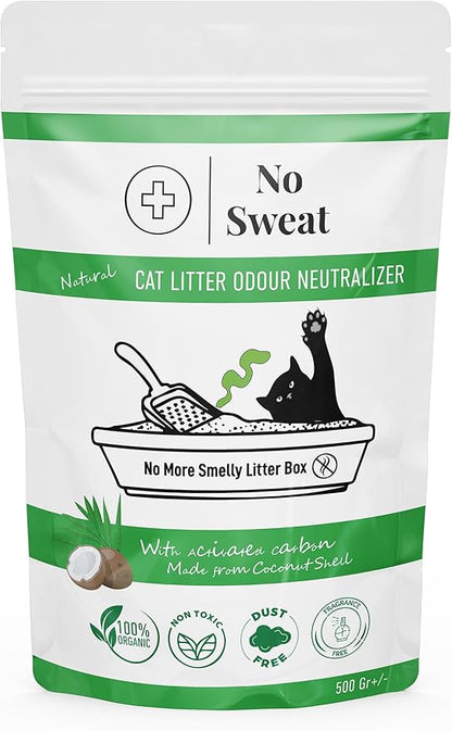 No Sweat Activated Carbon Cat Litter Odour Neutralizer-Made Of Coconut Shell-All Natural-No Chemical,Toxic Ingredients-Unscented-Planet Friendly-Economy Pack-500 GR- Packing May Vary