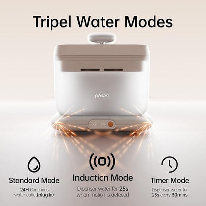 Thermostatic Automatic Pet Water Fountain, Cordless Pet Water Dispenser, Heating Function, 4.5L with Stainless Steel Tray for Cats Dogs Multiple Pets Indoor, S7 Plus White