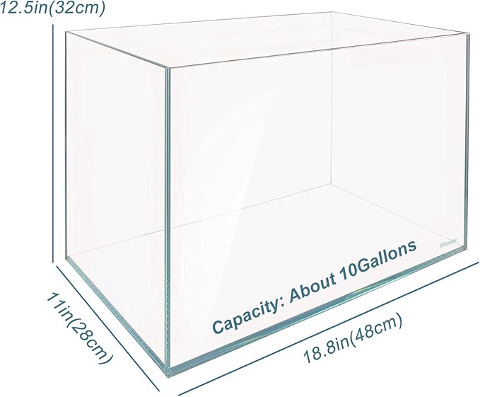 Allcolor Ultra Clear Rimless Aquarium Tank 6-60 gallons Low Iron Glass (10GaI - Top Glass Canopy)