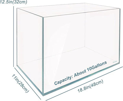 Allcolor Ultra Clear Rimless Aquarium Tank 6-60 gallons Low Iron Glass (10GaI - Top Glass Canopy)