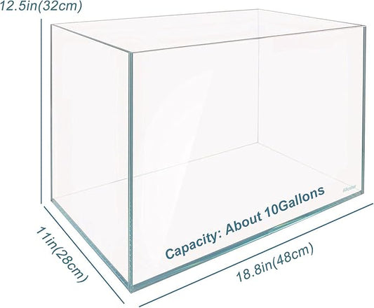 Allcolor Ultra Clear Rimless Aquarium Tank 6-60 gallons Low Iron Glass (10GaI - Top Glass Canopy)