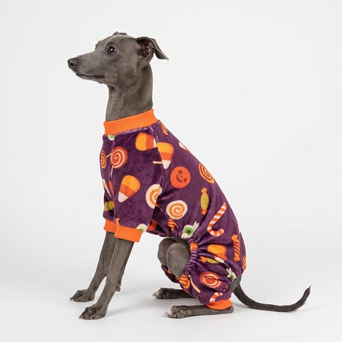 Fitwarm Halloween Candy Dog Pajamas, Funny Costumes for Small Dogs Boy Girl, Pet Outfit, Purple, Orange, XS